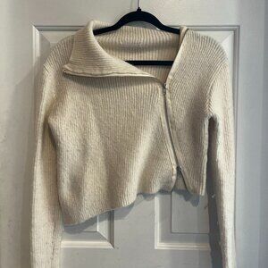 OAK FORT High Neckline Diagonal Zip Up Sweater